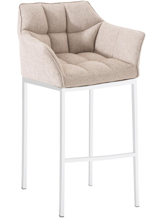 Taburete de bar tela Damaso con estructura de 4 pies, marfil
