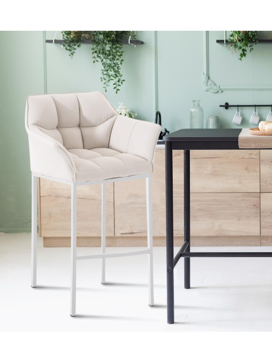 Taburete de bar tela Damaso con estructura de 4 pies, blanco