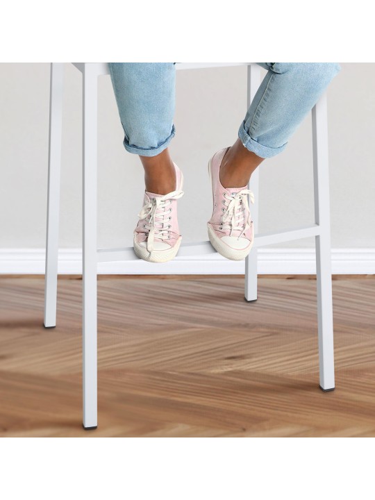 Taburete de bar tela Damaso con estructura de 4 pies, blanco