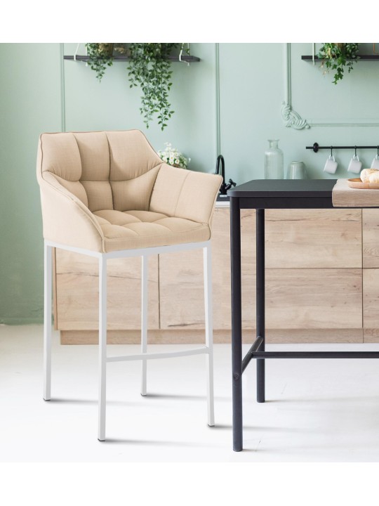 Taburete de bar tela Damaso con estructura de 4 pies, crema