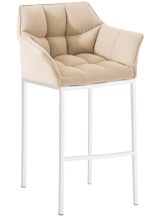 Taburete de bar tela Damaso con estructura de 4 pies, crema