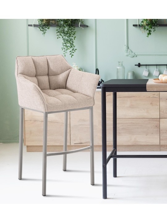 Taburete de bar Damaso E tela con estructura de 4 pies, marfil