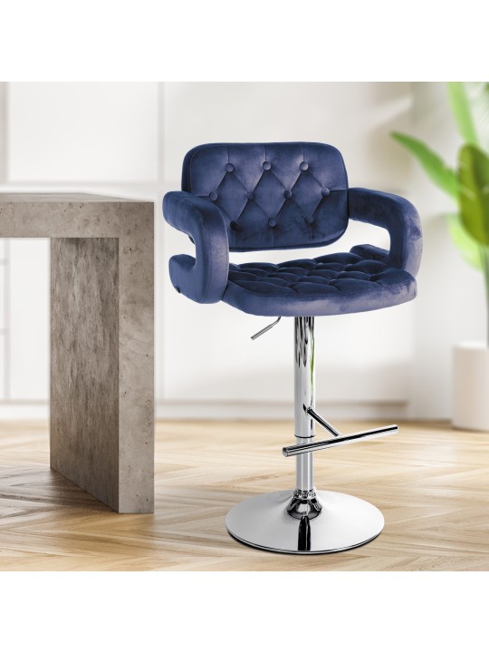 Taburete de bar Dublin terciopelo cromado, azul