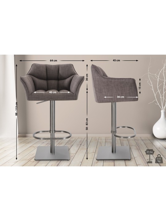 Taburete de bar Damaso E tejido, gris
