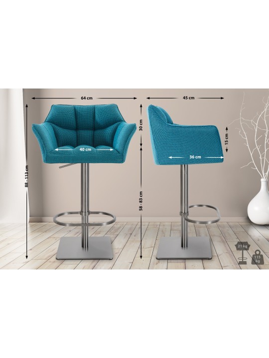 Taburete de bar Damaso E tejido, turquesa