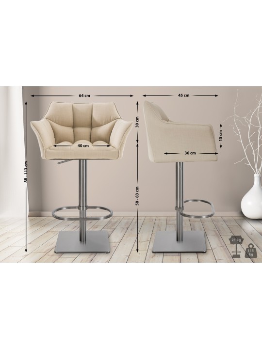 Taburete de bar Damaso E tejido, crema