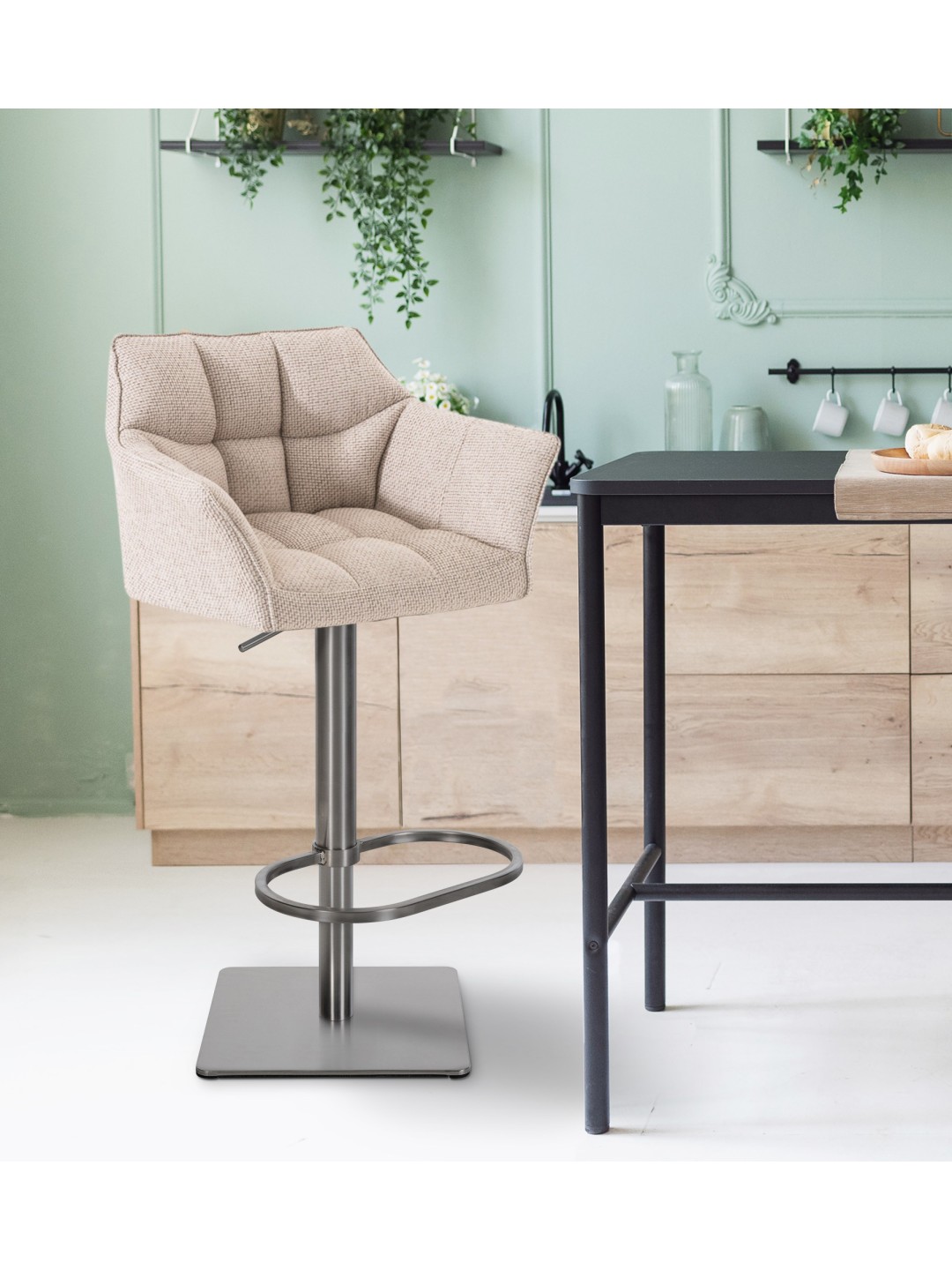 Taburete de bar Damaso E tejido, marfil