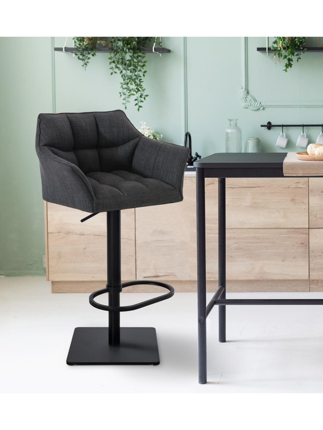 Taburete de bar Damaso B tela, gris oscuro