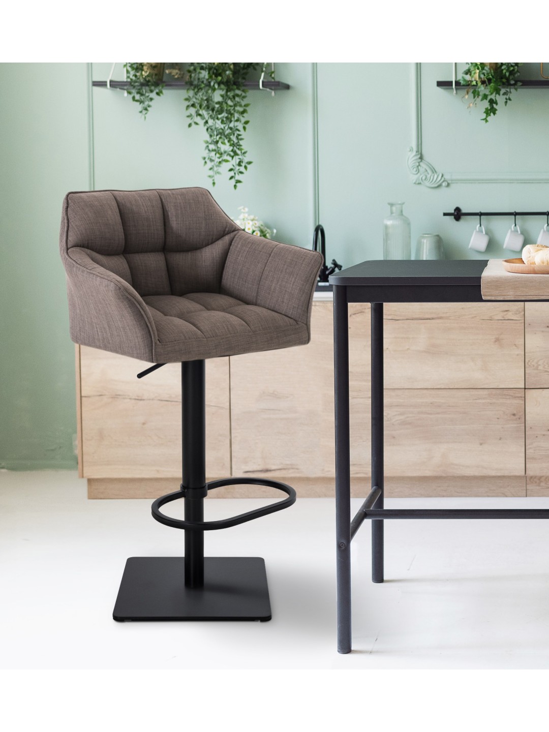 Taburete de bar Damaso B tela, gris