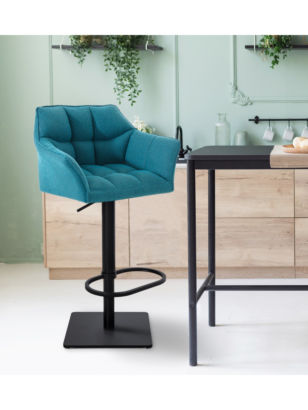 Taburete de bar Damaso B tela, turquesa