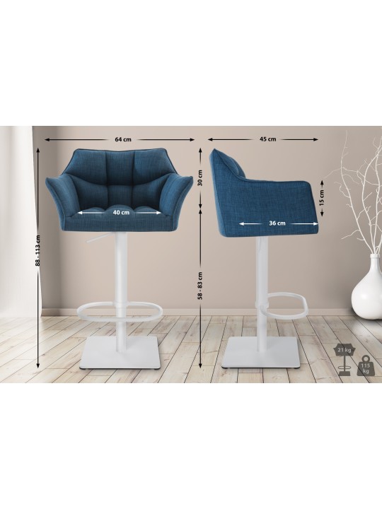 Taburete de bar Damaso W tela, azul