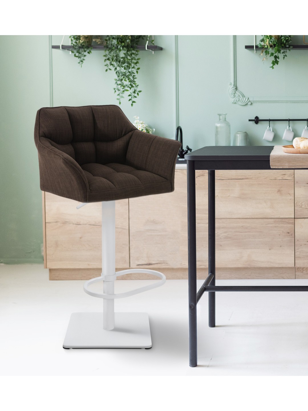 Taburete de bar Damaso W tela, marrón