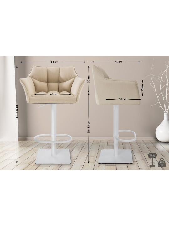 Taburete de bar Damaso W tela, crema Taburete de bar Damaso W tela, crema