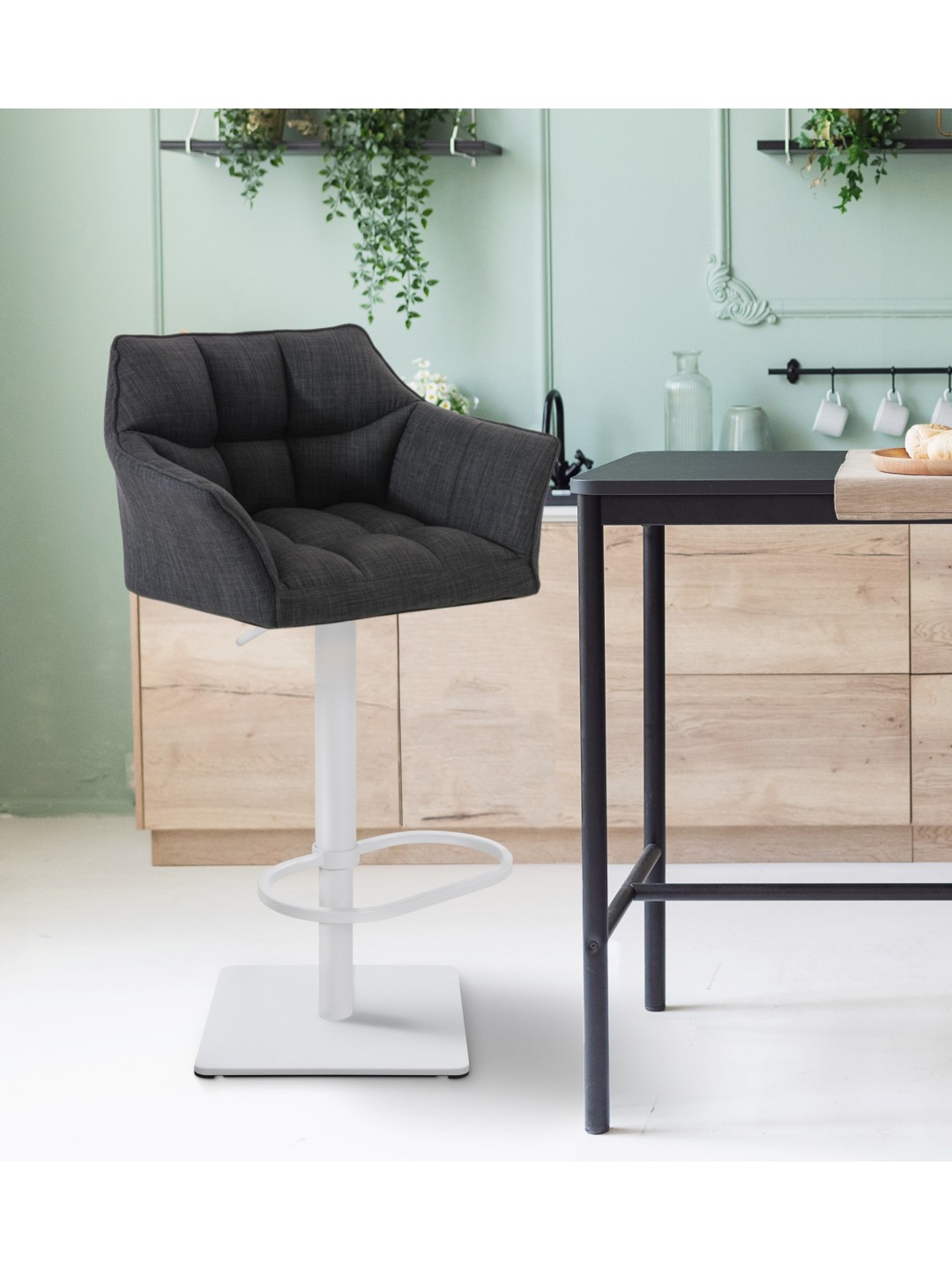 Taburete de bar Damaso W tela, gris oscuro