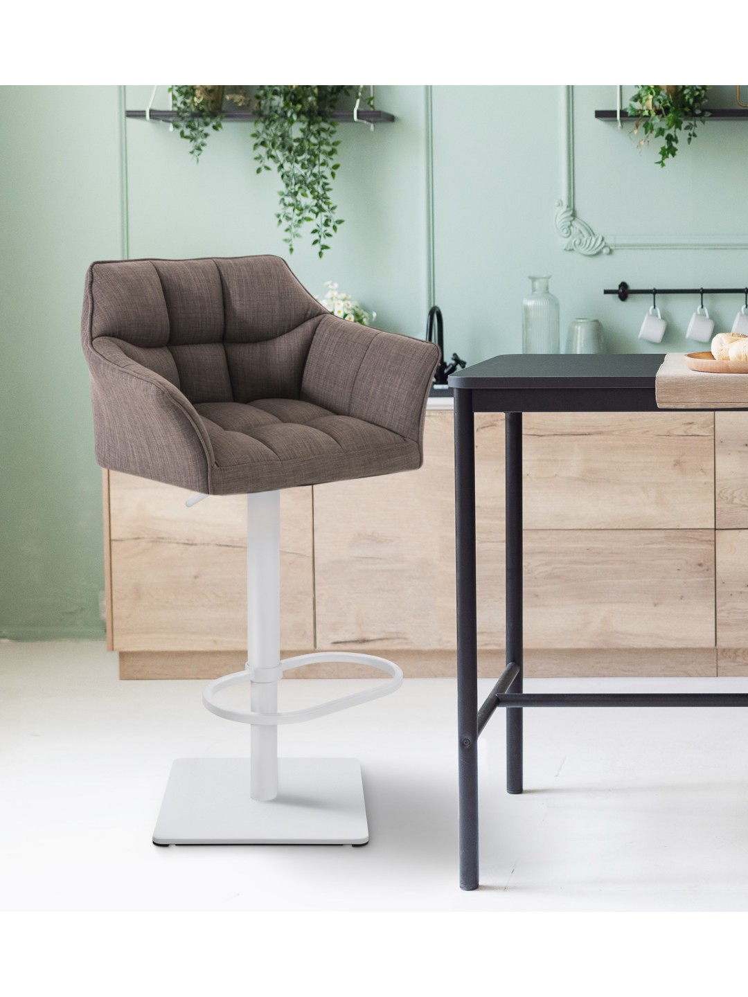 Taburete de bar Damaso W tela, gris