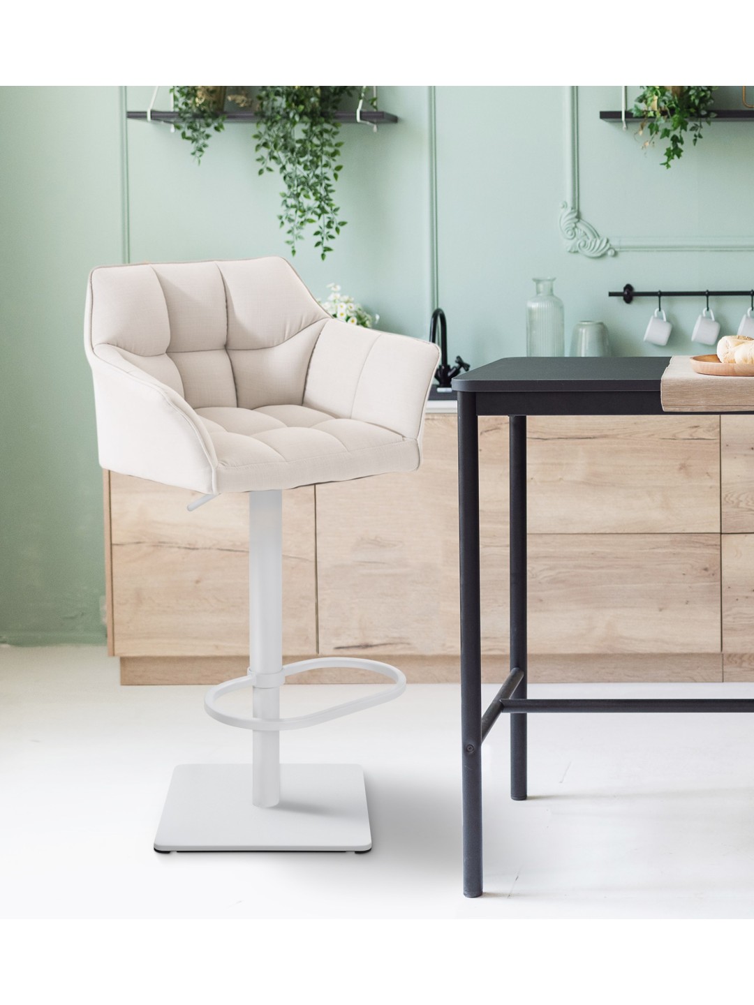 Taburete de bar Damaso W tela, blanco