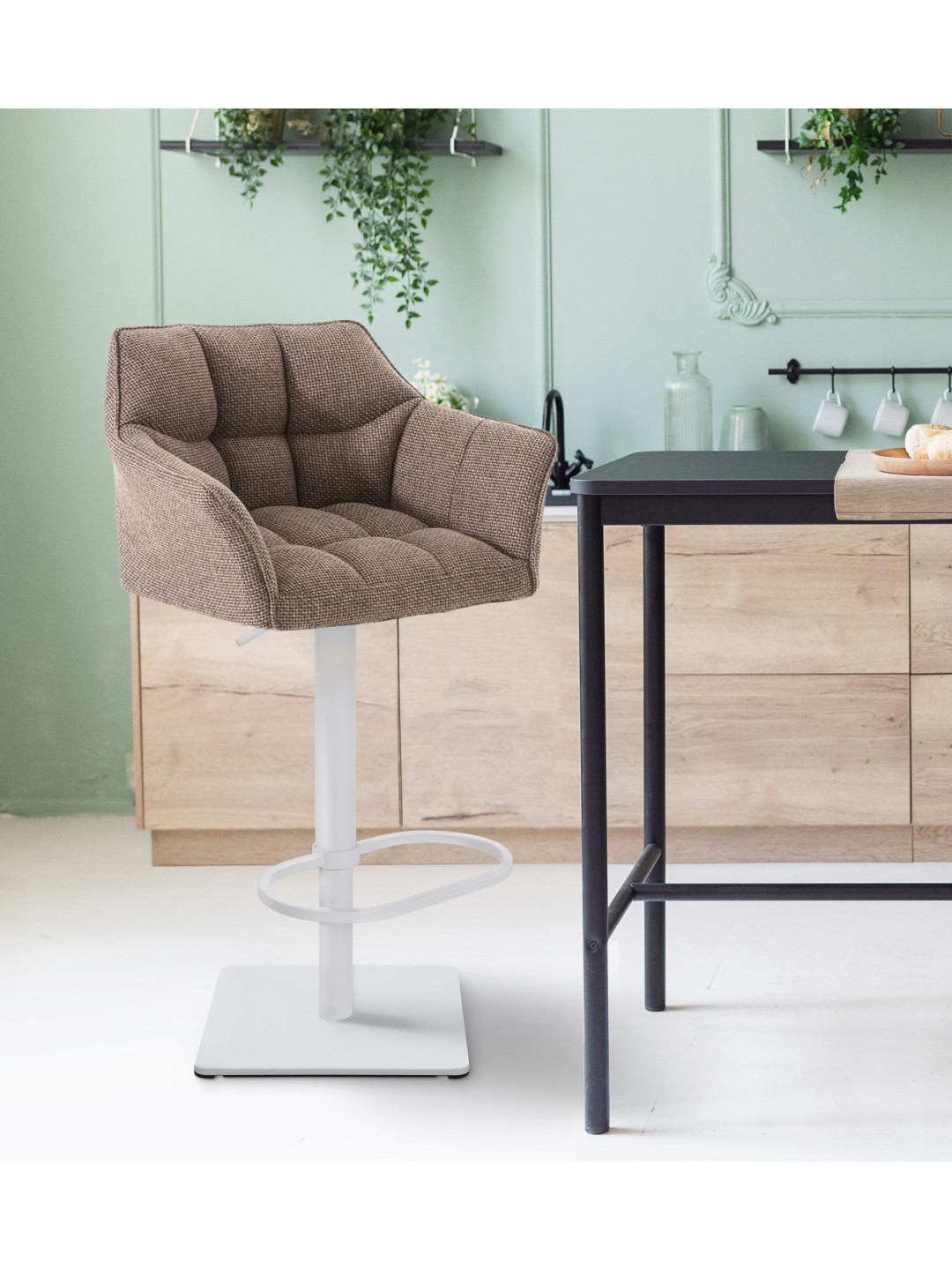 Taburete de bar Damaso W tela, marrón tierra