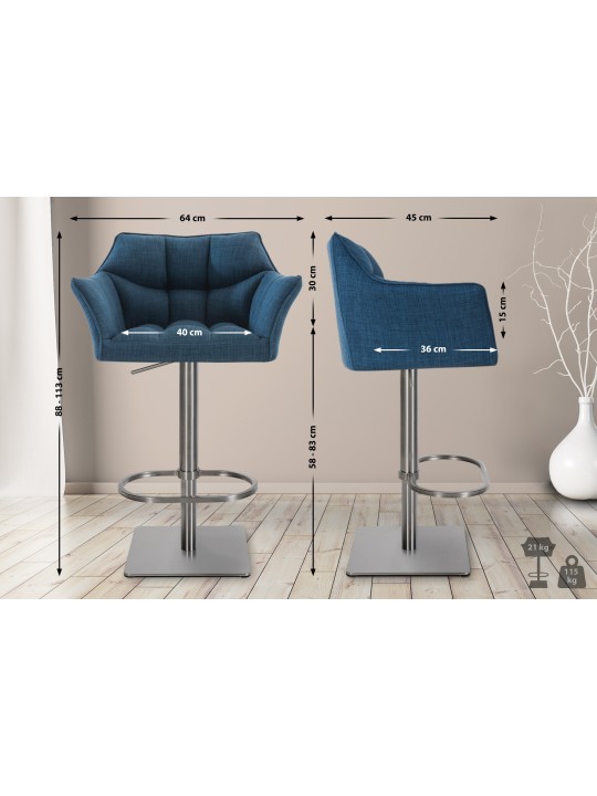 Taburete de bar Damaso E tejido, azul