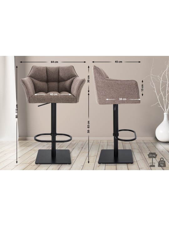Juego de 2 taburetes de bar tela Damaso, marrón tierra
