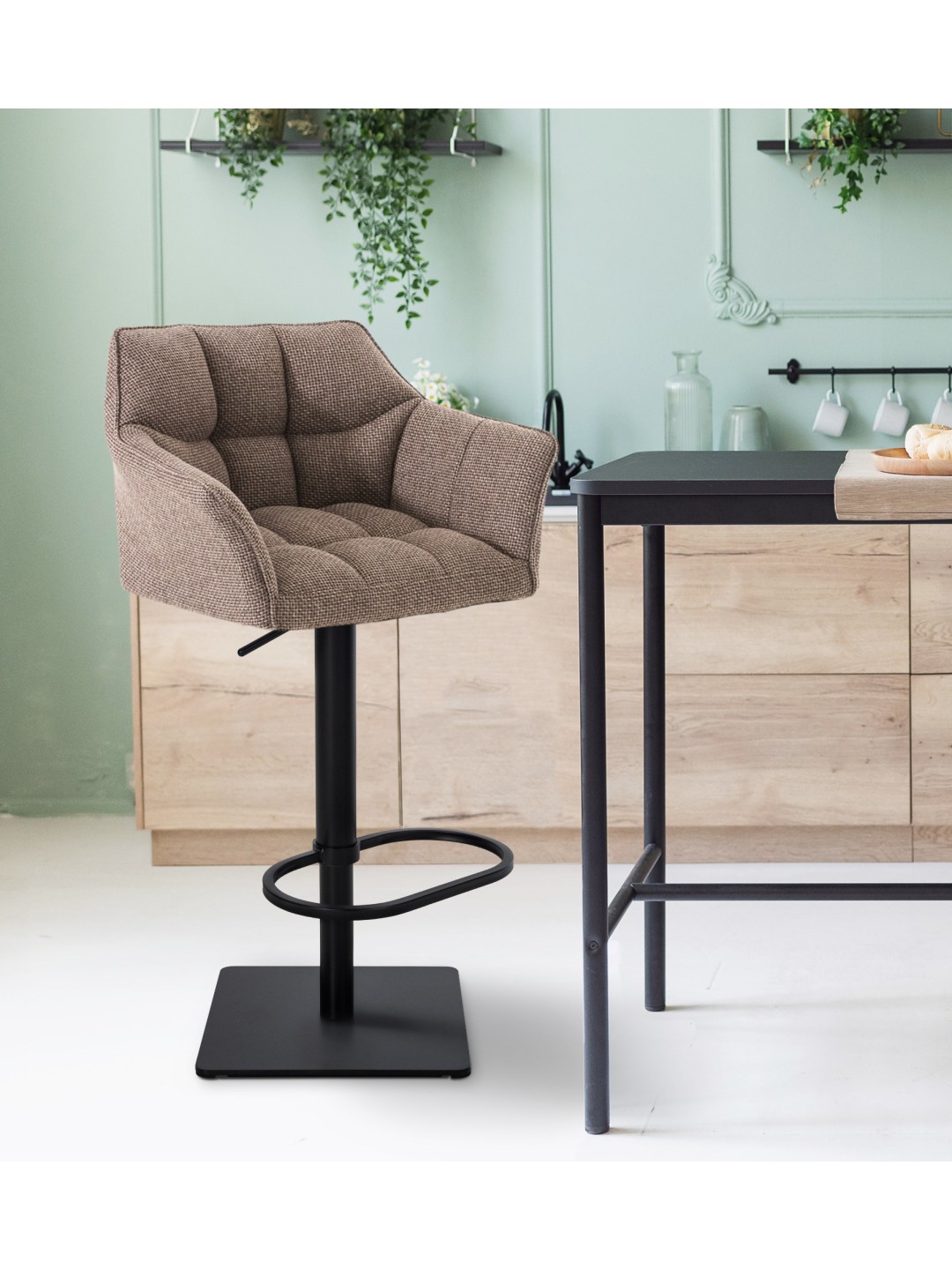 Juego de 2 taburetes de bar tela Damaso, marrón tierra