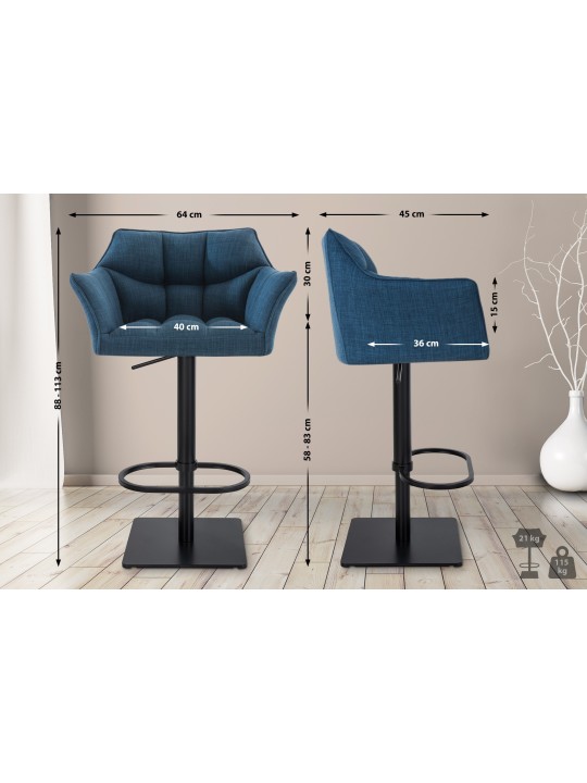 Juego de 2 taburetes de bar tela Damaso, azul