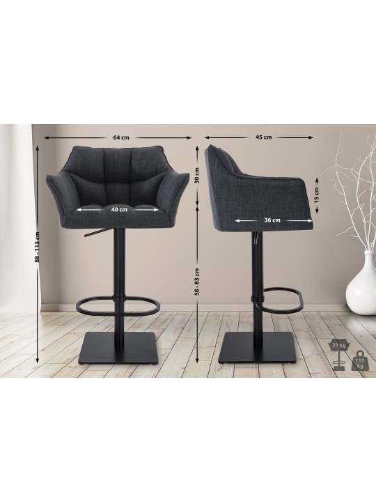 Juego de 2 taburetes de bar tela Damaso, gris oscuro Juego de 2 taburetes de bar tela Damaso, gris oscuro