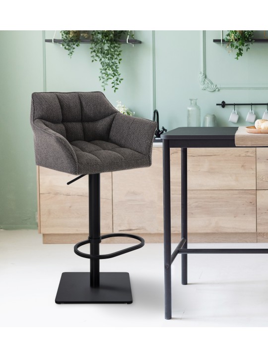 Juego de 2 taburetes de bar tela Damaso, gris titanio