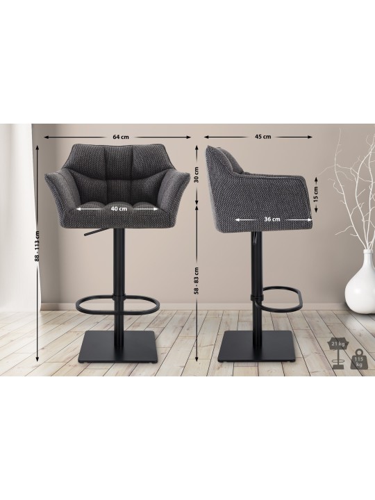 Juego de 2 taburetes de bar tela Damaso, gris titanio
