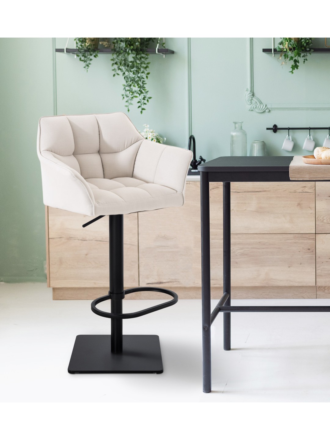 Juego de 2 taburetes de bar tela Damaso, blanco