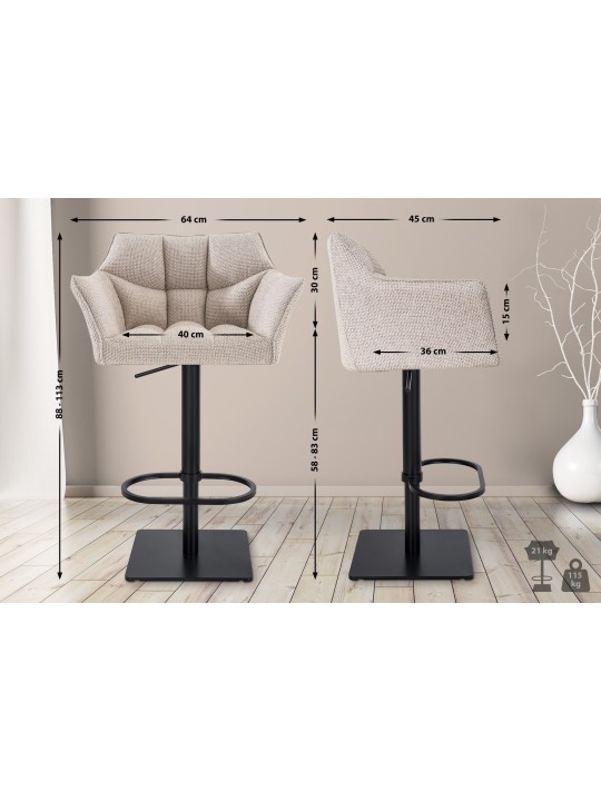 Juego de 2 taburetes de bar tela Damaso, marfil