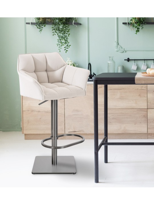 Juego de 2 taburetes de bar Damaso tejido acero inoxidable, blanco