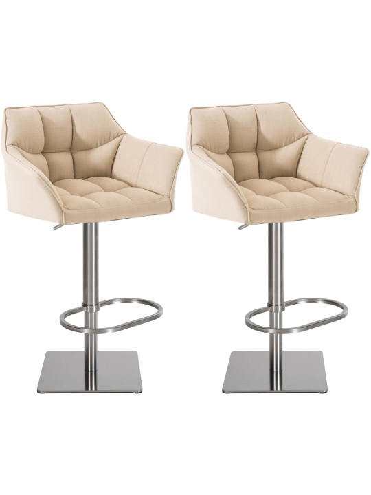 Juego de 2 taburetes de bar Damaso tejido acero inoxidable, crema