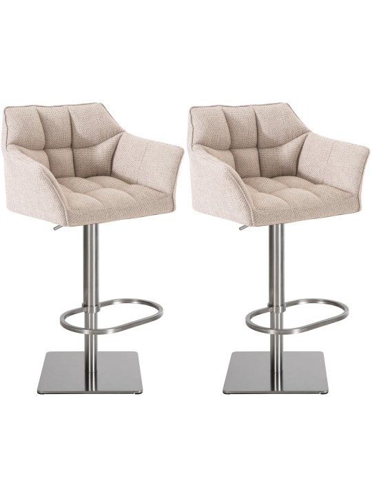 Juego de 2 taburetes de bar Damaso tejido acero inoxidable, marfil