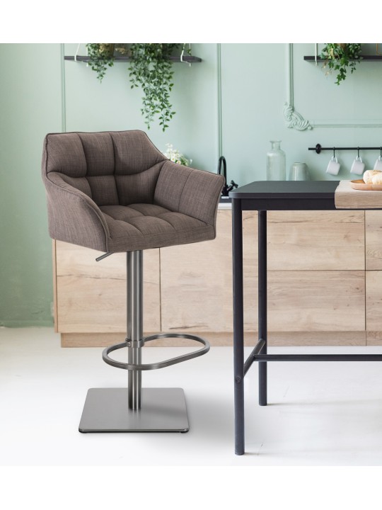 Juego de 2 taburetes de bar Damaso tejido acero inoxidable, gris