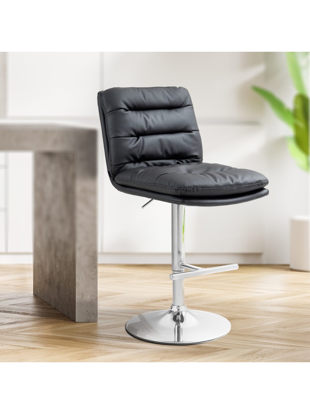 Taburete de bar Damar piel sintética cromado, negro