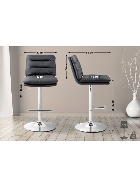 Taburete de bar Damar piel sintética cromado, negro