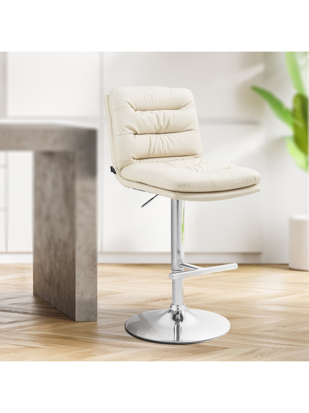 Taburete de bar Damar piel sintética cromado, crema