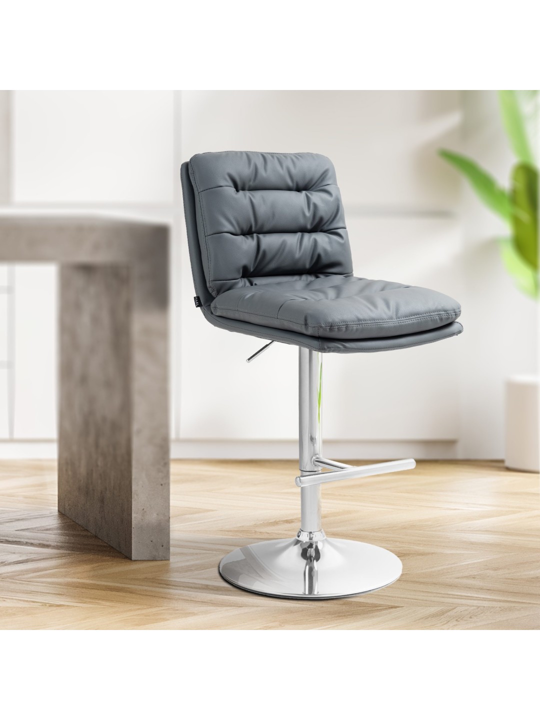 Taburete de bar Damar piel sintética cromado, gris