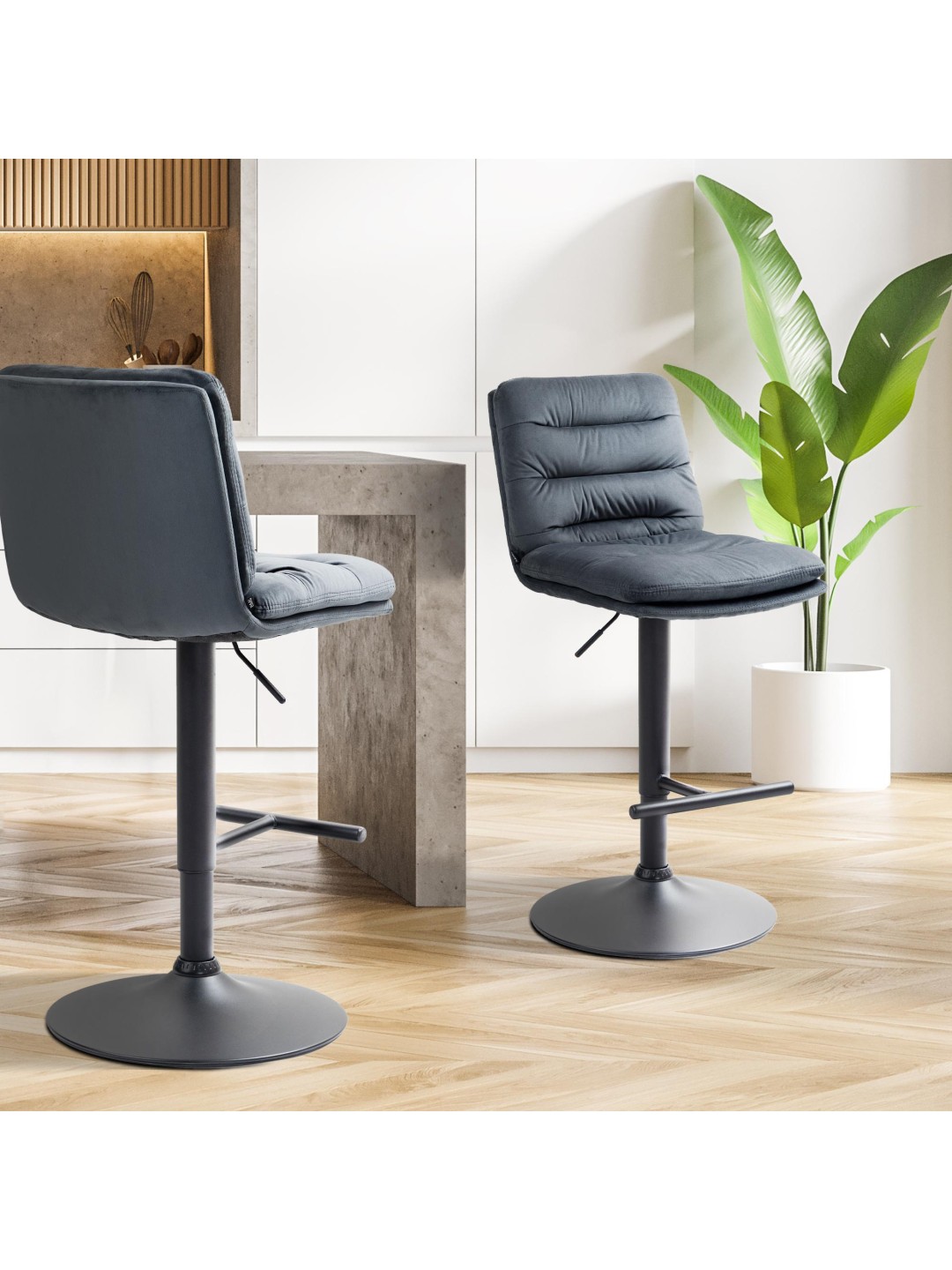 Taburete de bar Damar terciopelo, gris oscuro