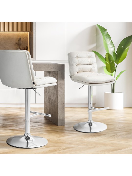 Taburete de bar Damar terciopelo cromado, crema