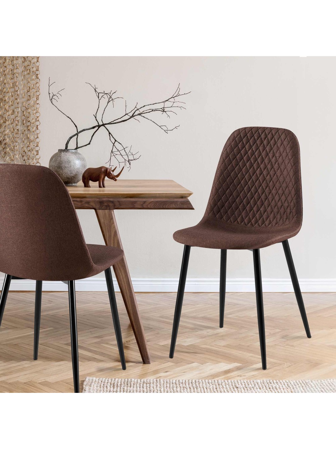 Conjunto de 4 sillas tela Giverny, marrón