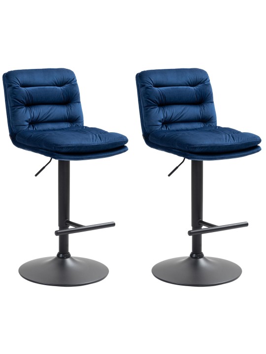 Juego de 2 taburetes de bar Damar terciopelo, azul Juego de 2 taburetes de bar Damar terciopelo, azul