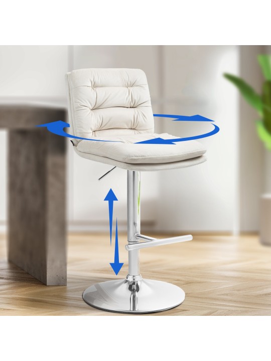 Juego de 2 taburetes de bar Damar terciopelo cromado, crema Juego de 2 taburetes de bar Damar terciopelo cromado, crema