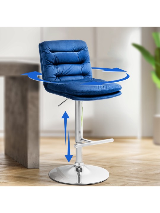 Juego de 2 taburetes de bar Damar terciopelo cromado, azul Juego de 2 taburetes de bar Damar terciopelo cromado, azul