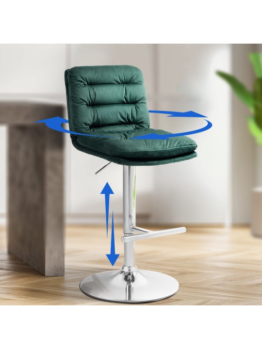 Juego de 2 taburetes de bar Damar terciopelo cromado, verde Juego de 2 taburetes de bar Damar terciopelo cromado, verde