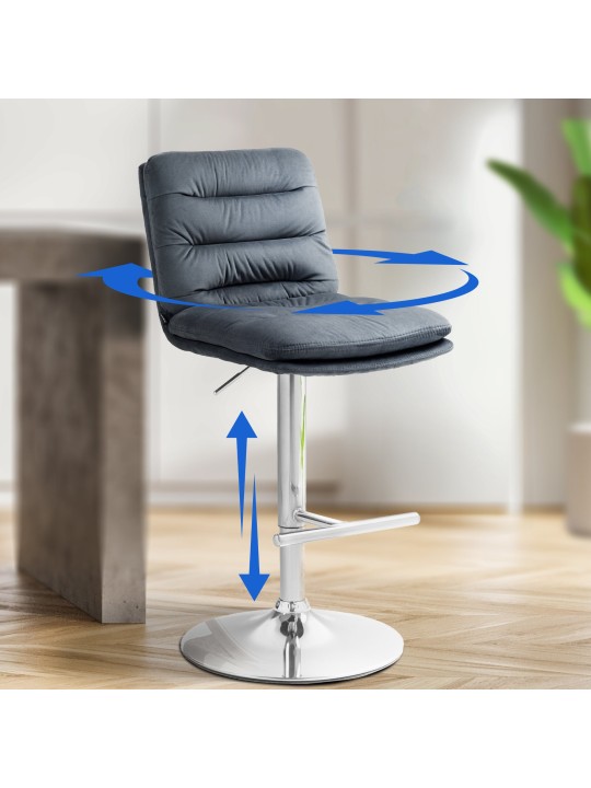 Juego de 2 taburetes de bar Damar terciopelo cromado, gris oscuro Juego de 2 taburetes de bar Damar terciopelo cromado, gris oscuro