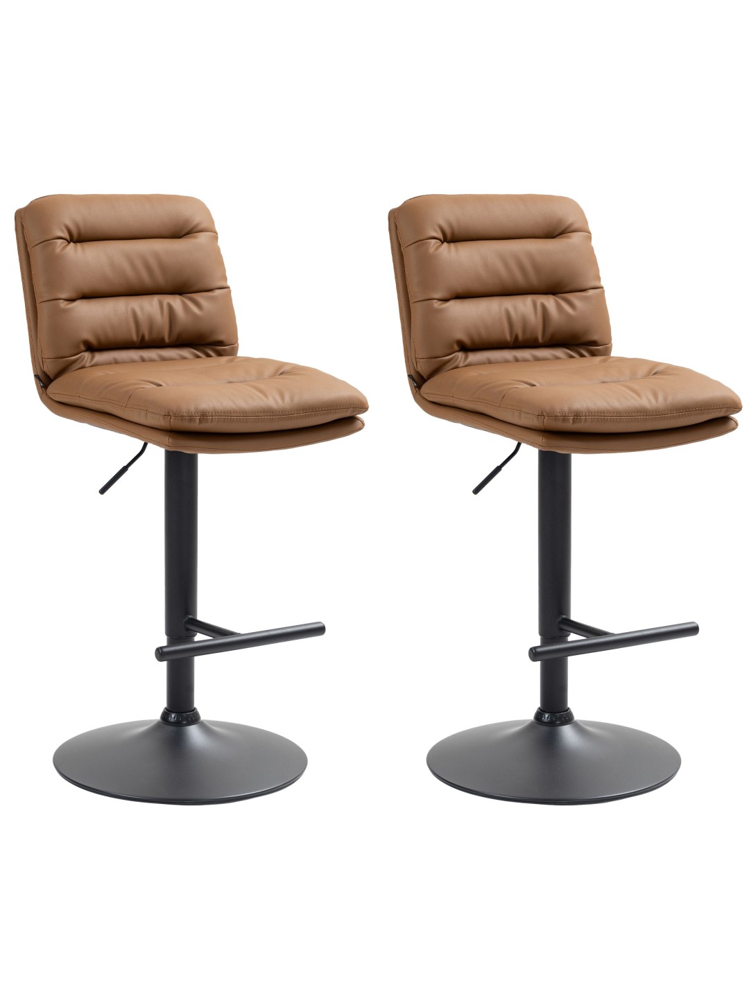 Juego de 2 taburetes de bar Damar de piel sintética, marrón claro
