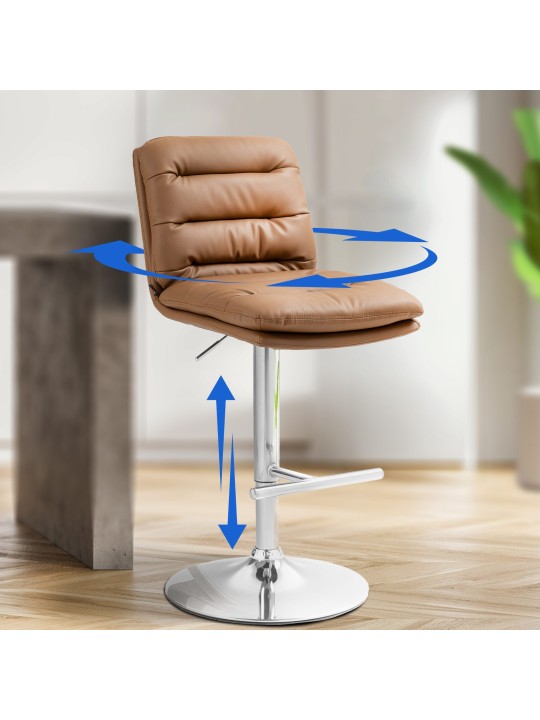 Juego de 2 taburetes de bar Damar piel sintética cromados, marrón claro