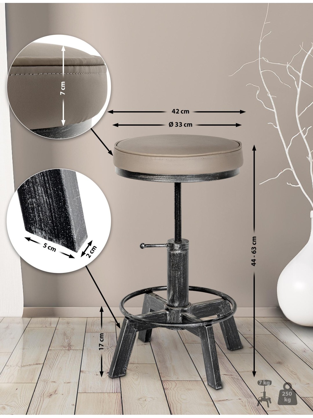 Taburete Destin, plata antigua