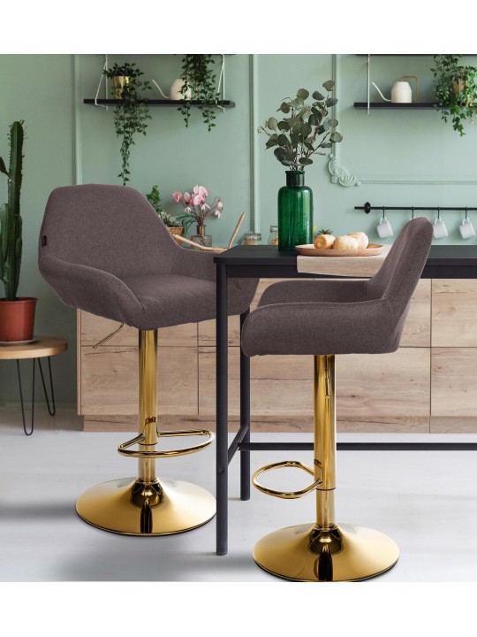 Juego de 2 taburetes de bar Braga Tela Dorada, marrón Juego de 2 taburetes de bar Braga Tela Dorada, marrón